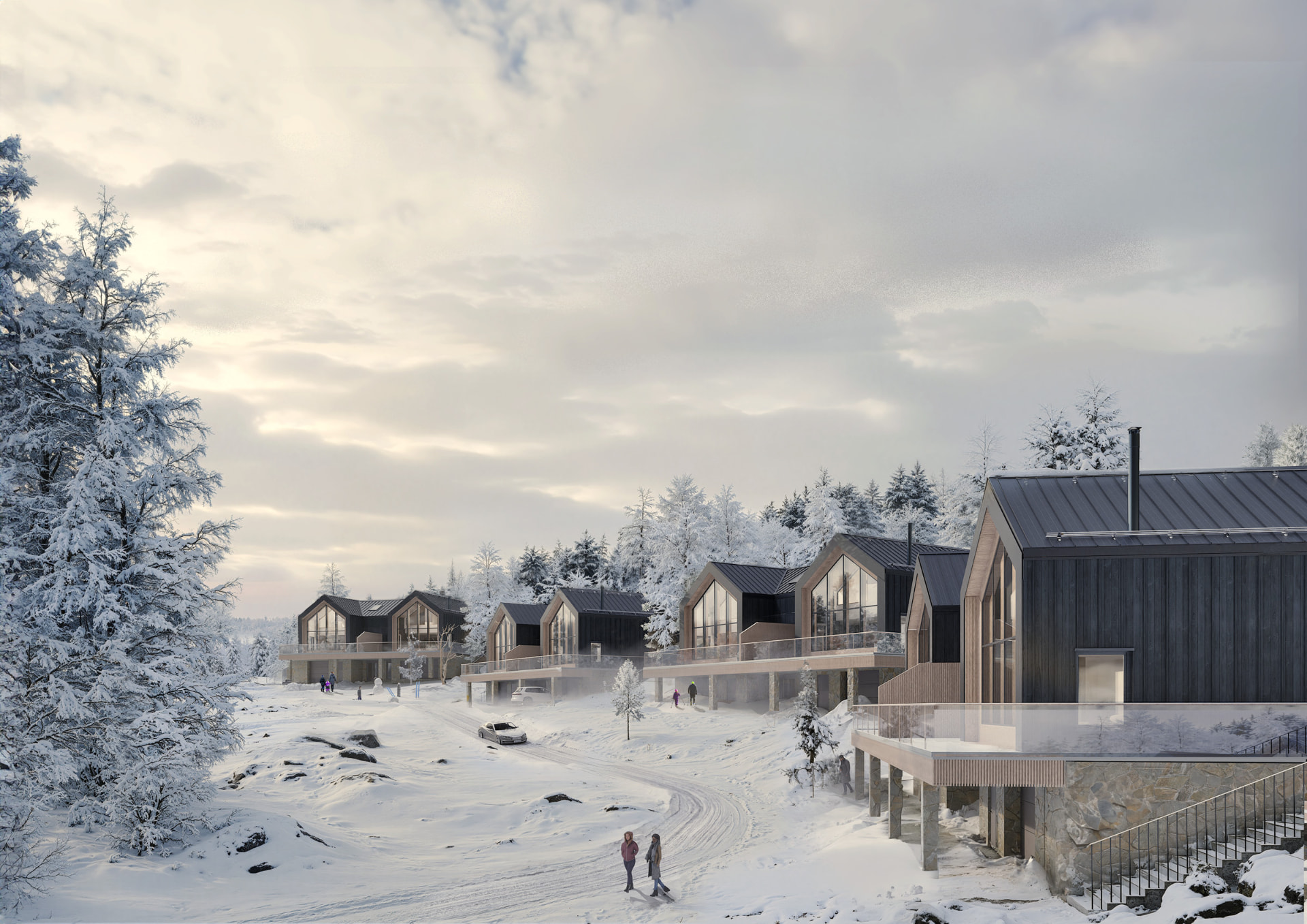 Architectural visualisation of Fjäll Residences — winter development
