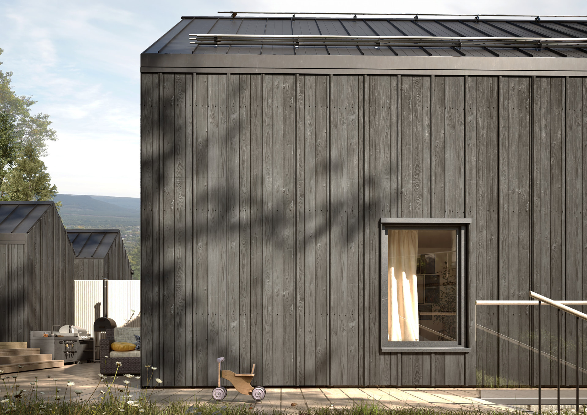 Architectural visualisation of Fjäll Residences — timber facade detail