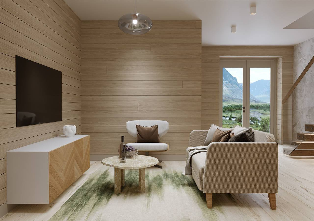 Architectural visualisation of the Nordic Nest interior — lower lounge