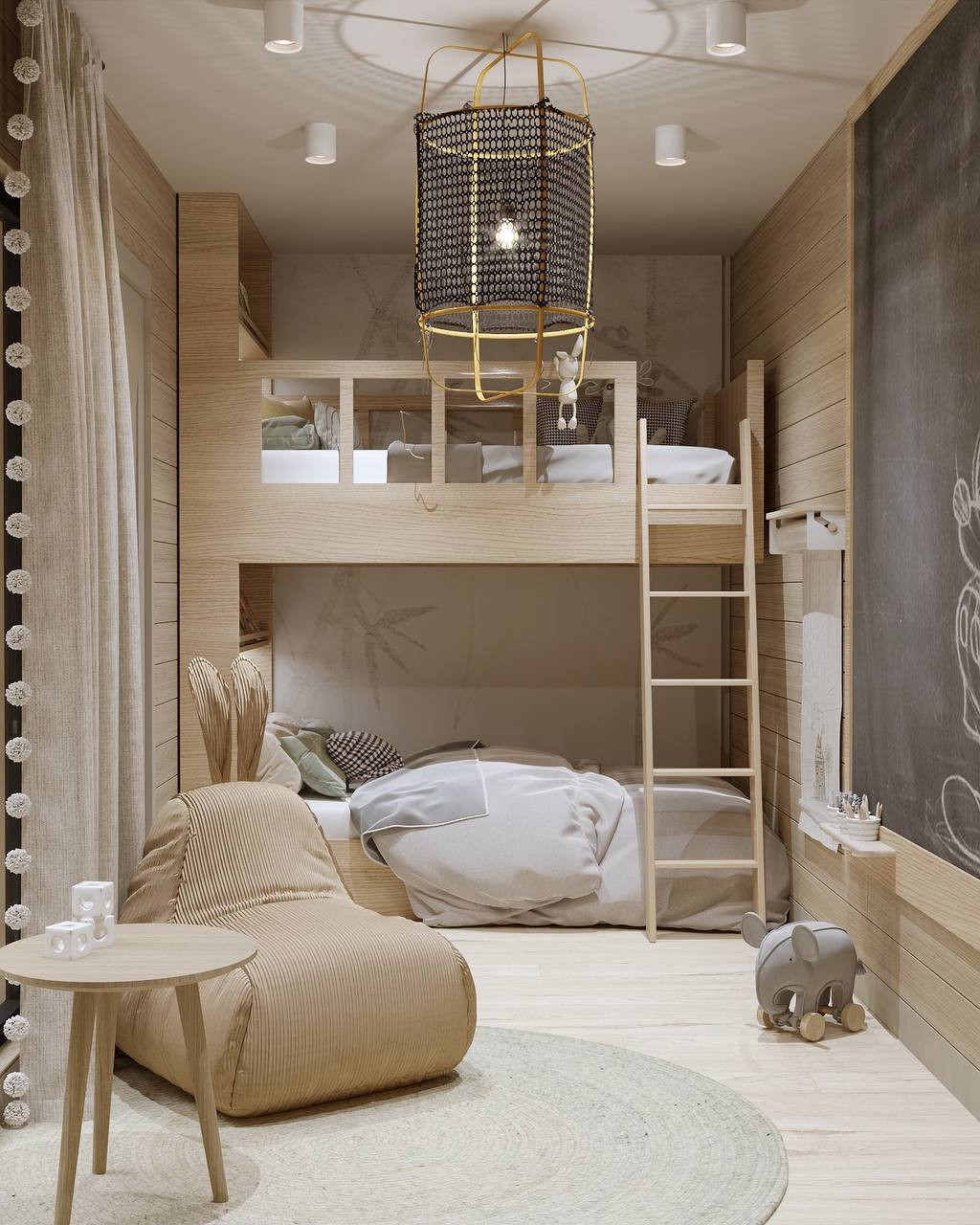 Architectural visualisation of the Nordic Nest interior — bunk room view 1