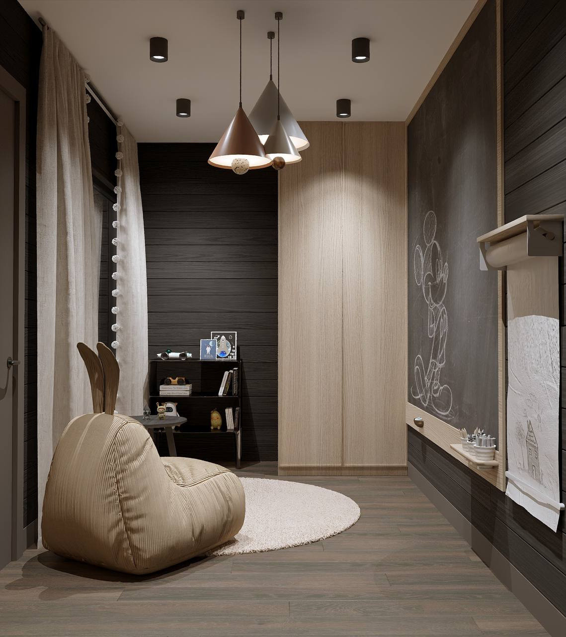 Architectural visualisation of the Fjäll Chic interior — bunk room view 2