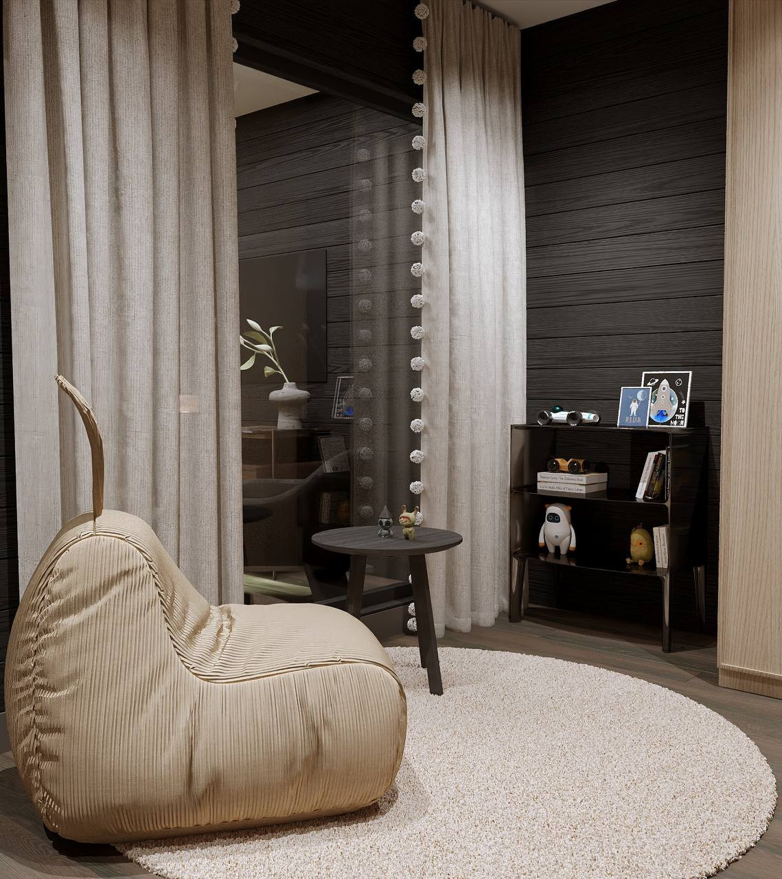 Architectural visualisation of the Fjäll Chic interior — bunk room view 4